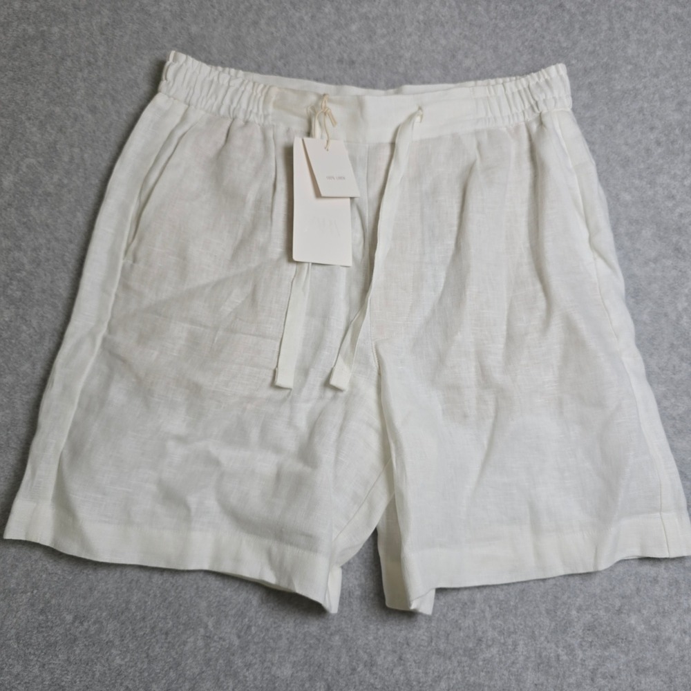 Zara Linen Shorts Women's Small Stretch Comfort Drawstring Pockets Elastic Waist